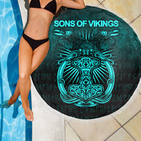 Viking Beach Blanket Vikings Ravens Mjolnir Cyan Version Beach Blanket RLT12 - Wonder Print Shop