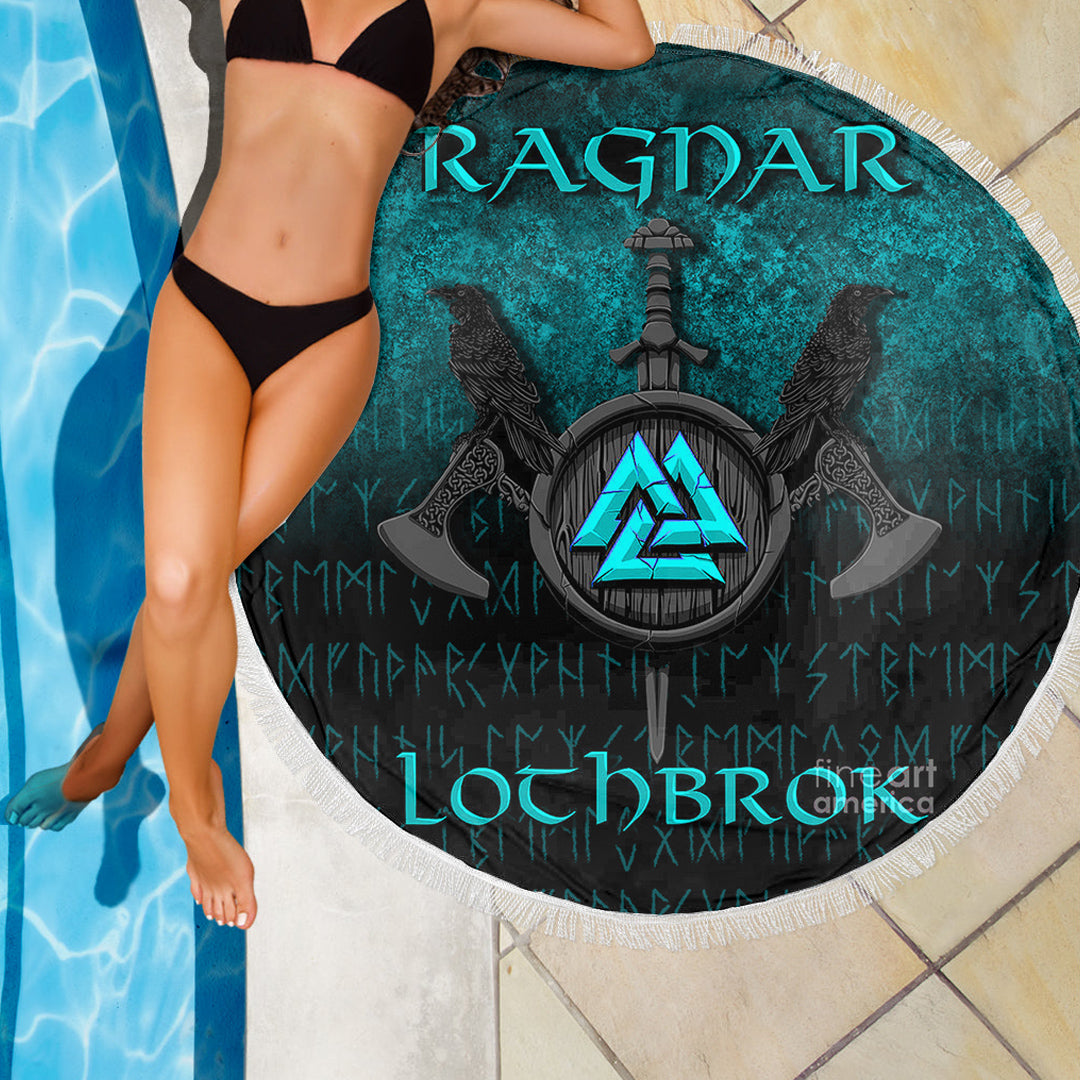 Viking Beach Blanket Ragnar Lothbrok Ragnar Lodbrok Viking Warrior Cyan Version Beach Blanket RLT12 - Wonder Print Shop