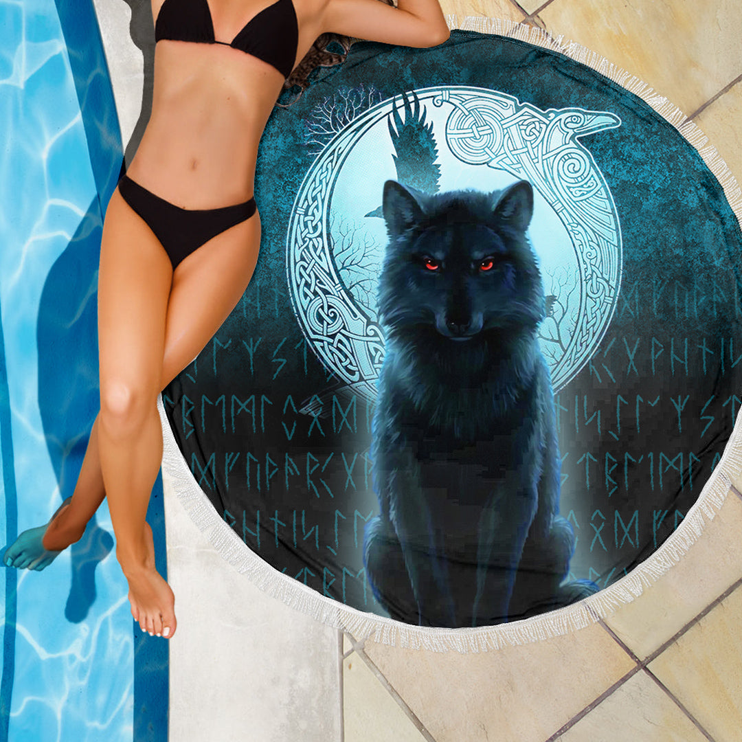 Viking Beach Blanket Fenrir Viking Wolf Cyan Version Beach Blanket RLT12 - Wonder Print Shop