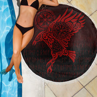 Viking Beach Blanket Raven Vegvisir Tattoo Red Version Beach Blanket RLT12 - Wonder Print Shop