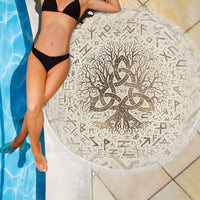 Viking Beach Blanket Tree Of Life with Triquetra and Futhark Pastel Gold Beach Blanket RLT12 - Wonder Print Shop
