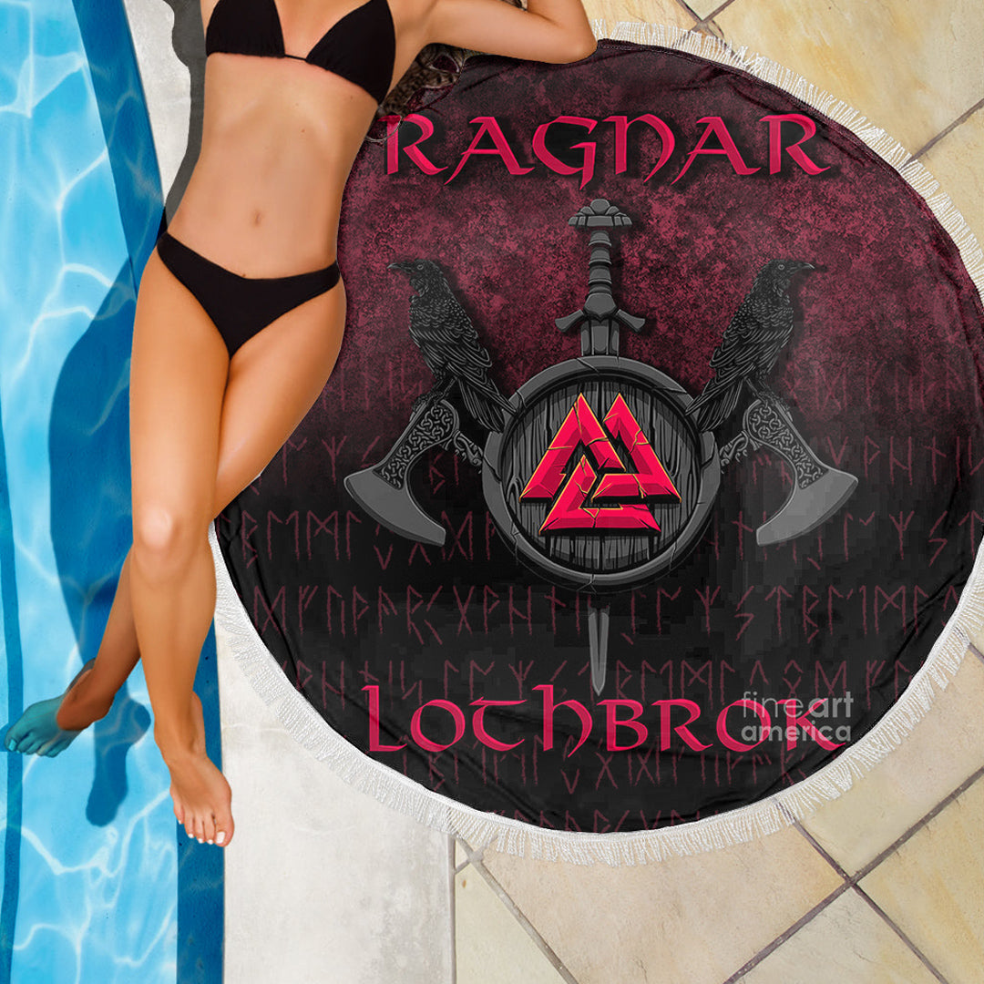 Viking Beach Blanket Ragnar Lothbrok Ragnar Lodbrok Viking Warrior Red Version Beach Blanket RLT12 - Wonder Print Shop