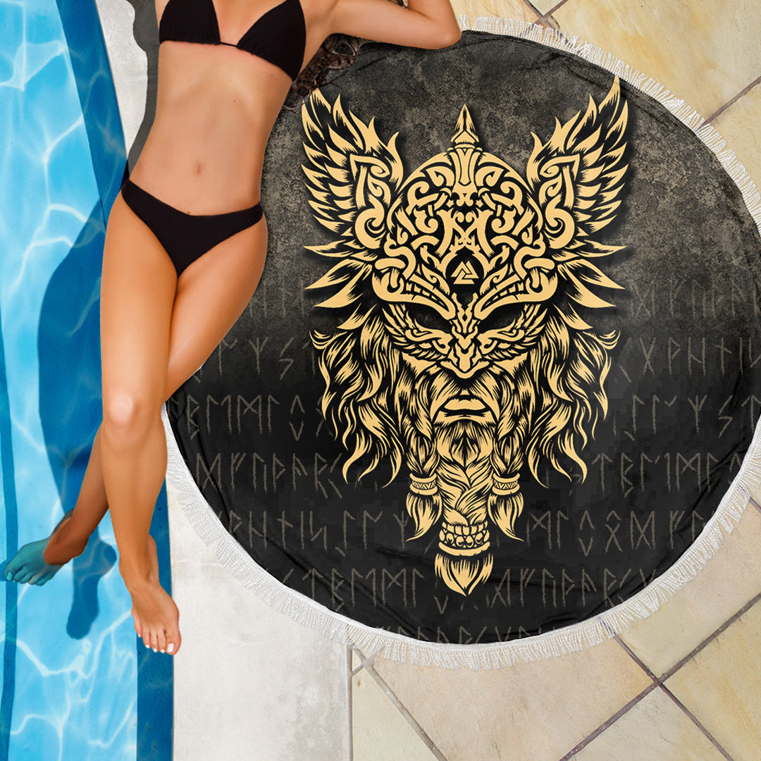 Viking Beach Blanket Odin The Allfather Asgard God and Chief Of Aesir Gold Version Beach Blanket RLT12 - Wonder Print Shop