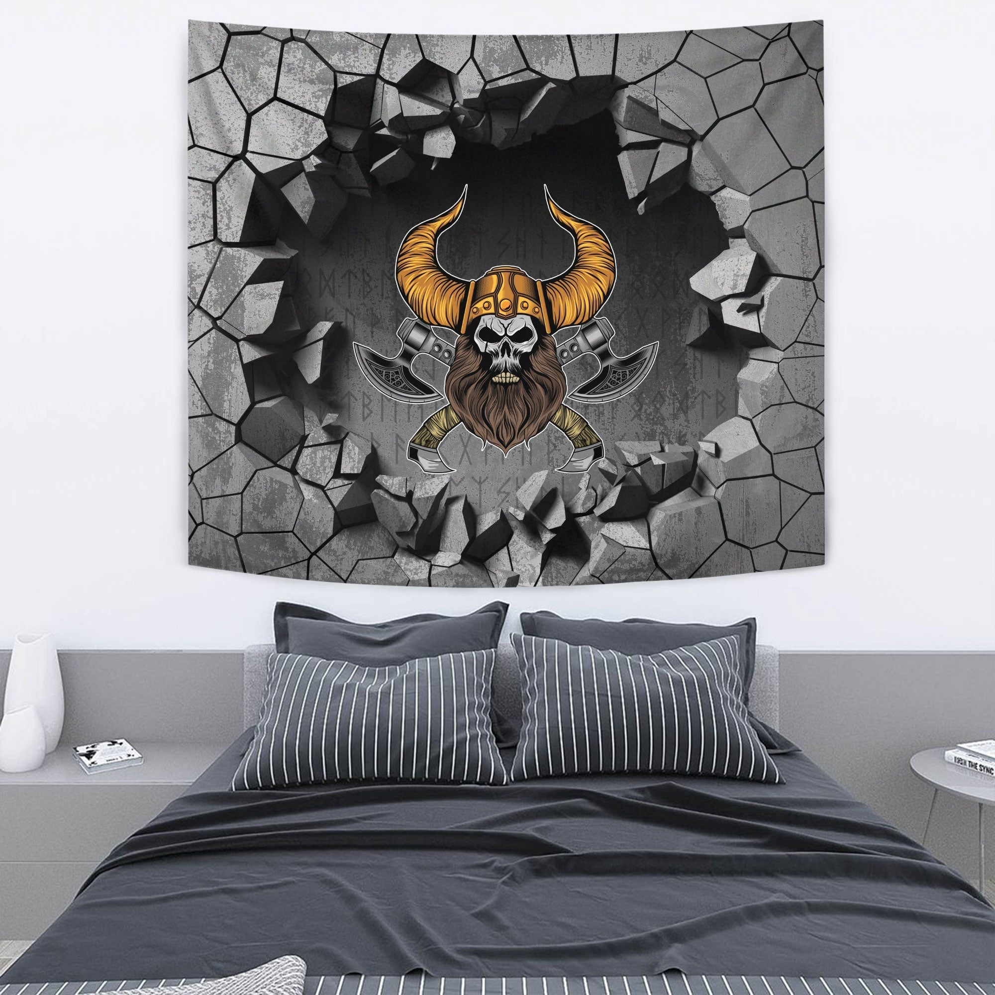 Viking Tapestry - Beard Skull Cross Axes Tapestry RLT12 - Wonder Print Shop