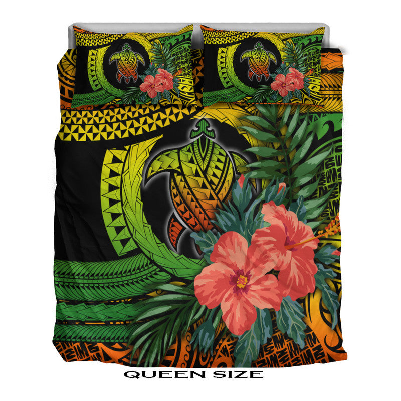 Polynesian Turtle Bedding Set Circle Turtle Hibiscus Reggae LT9 - Wonder Print Shop