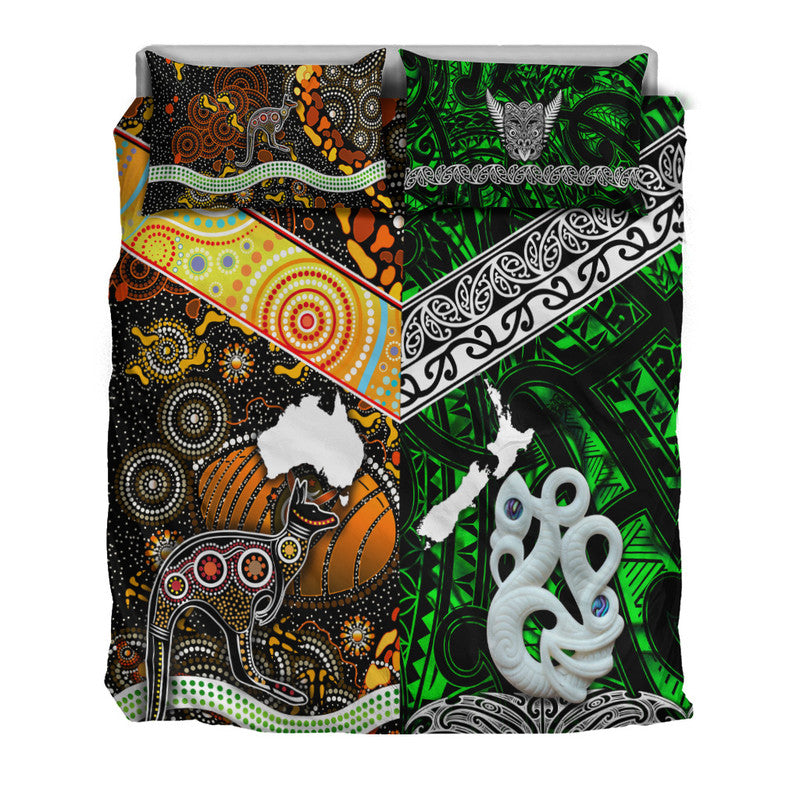 New Zealand Maori Aotearoa and Australia Aboriginal Bedding Set Together Green LT8 - Wonder Print Shop