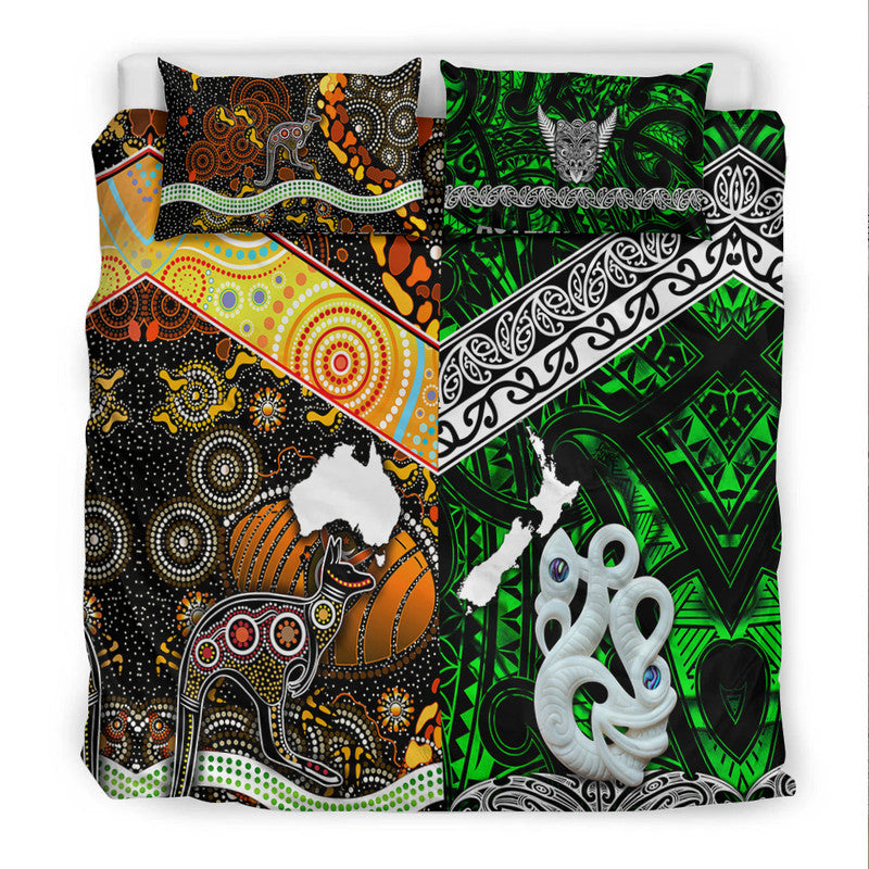 New Zealand Maori Aotearoa and Australia Aboriginal Bedding Set Together Green LT8 - Wonder Print Shop