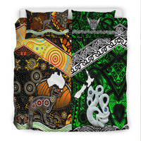 New Zealand Maori Aotearoa and Australia Aboriginal Bedding Set Together Green LT8 - Wonder Print Shop