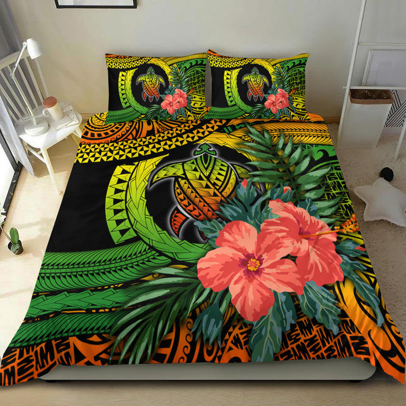 Polynesian Turtle Bedding Set Circle Turtle Hibiscus Reggae LT9 - Wonder Print Shop