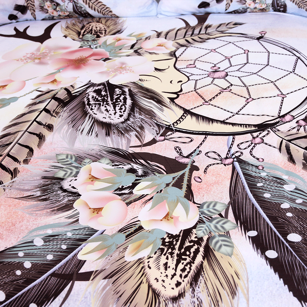Antlers Feathers Dreamcatcher Native American Bedding Set LT10 - Wonder Print Shop
