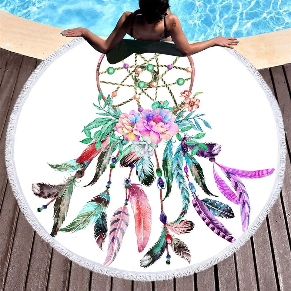 Dreamcatcher Flower Round Native American Beach Towel LT10 - Wonder Print Shop