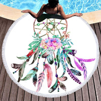 Dreamcatcher Flower Round Native American Beach Towel LT10 - Wonder Print Shop