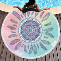 Feathers Tassel Mandala Pink Blue Native American Beach Towel LT10 - Wonder Print Shop