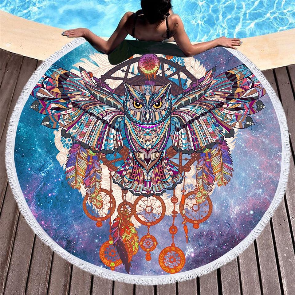 Owl Large Round With Tassels Native American Beach Towel LT10 - Wonder Print Shop