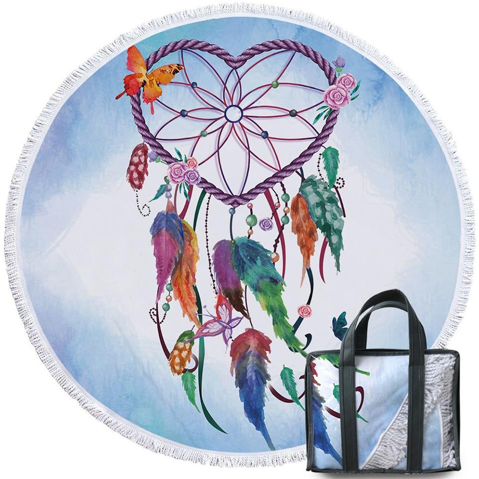 Tassel Heart Dreamcatcher Native American Beach Towel LT10 - Wonder Print Shop