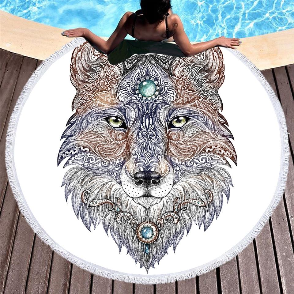 Tattoo Head Wolf Round Native American Beach Towel LT10 - Wonder Print Shop