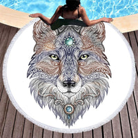 Tattoo Head Wolf Round Native American Beach Towel LT10 - Wonder Print Shop