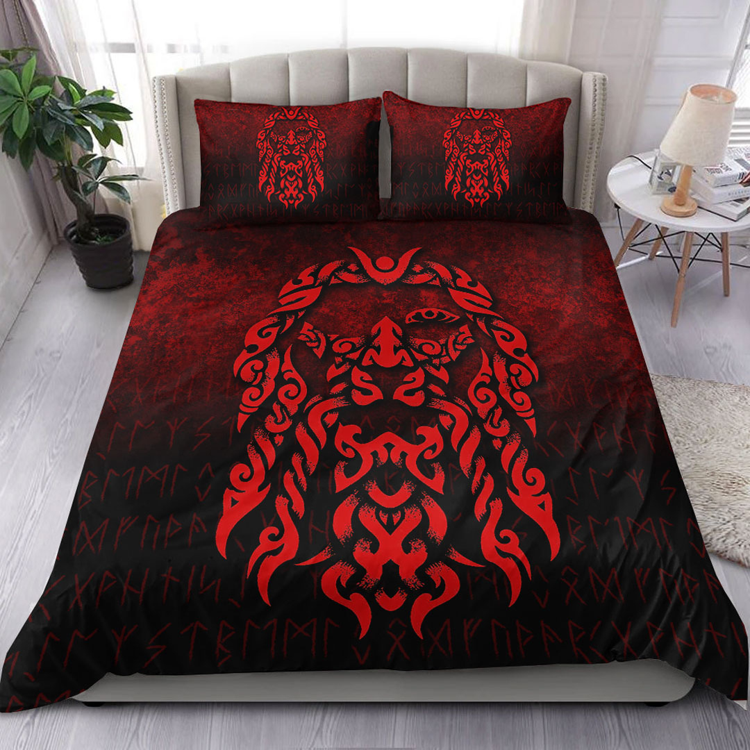 Viking Bedding Set Viking God Odin Allfather In Asgard Raven God Red Version Bedding Set RLT12 - Wonder Print Shop