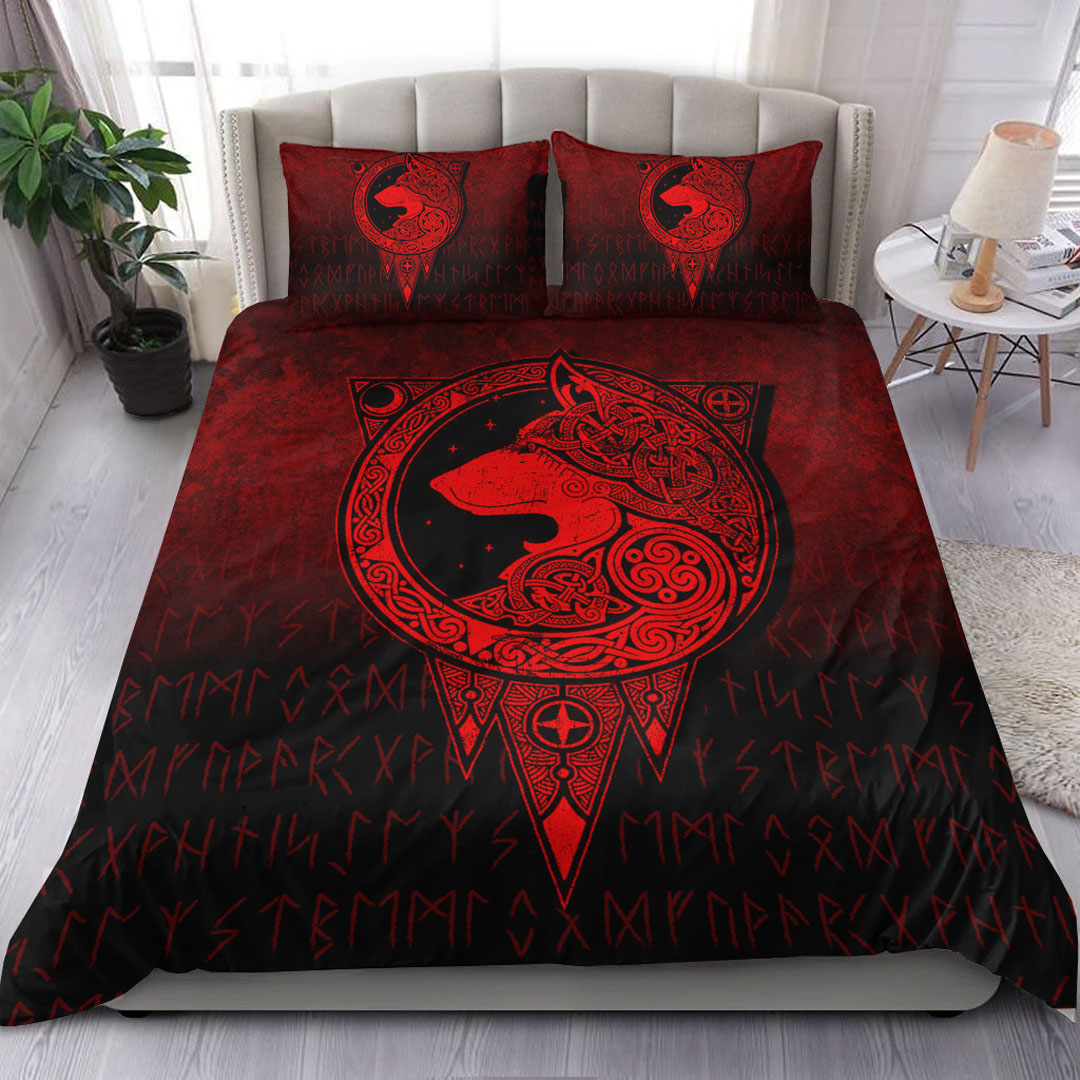 Viking Bedding Set Viking Norse Wolf Red Version Bedding Set RLT12 - Wonder Print Shop