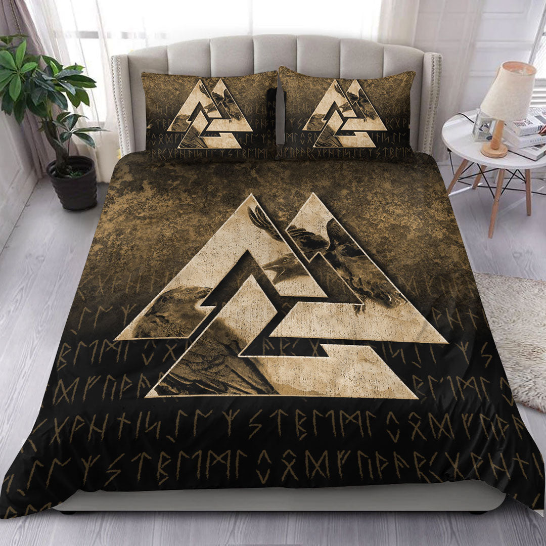 Viking Bedding Set Huginn Muninn Ravens from Odin Viking Gold Version Bedding Set RLT12 - Wonder Print Shop
