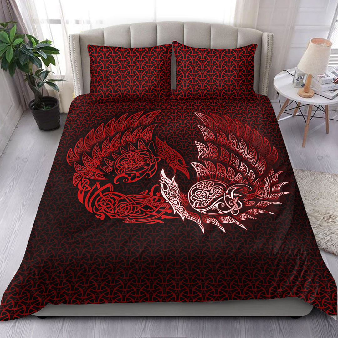 Viking Bedding Set Ragnarok Huginn Muninn Red Version Bedding Set RLT12 - Wonder Print Shop