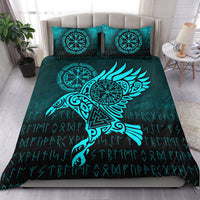Viking Bedding Set Raven Vegvisir Tattoo Cyan Version Bedding Set RLT12 - Wonder Print Shop
