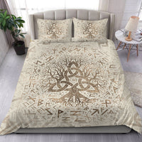Viking Bedding Set Tree Of Life with Triquetra and Futhark Pastel Gold Bedding Set RLT12 - Wonder Print Shop