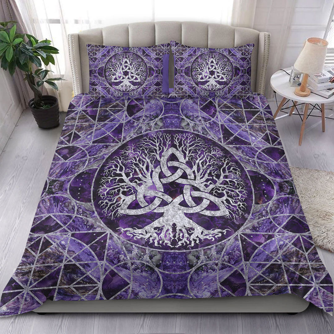 Viking Bedding Set Tree Of Life with Triquetra Amethyst and Silver Bedding Set RLT12 - Wonder Print Shop