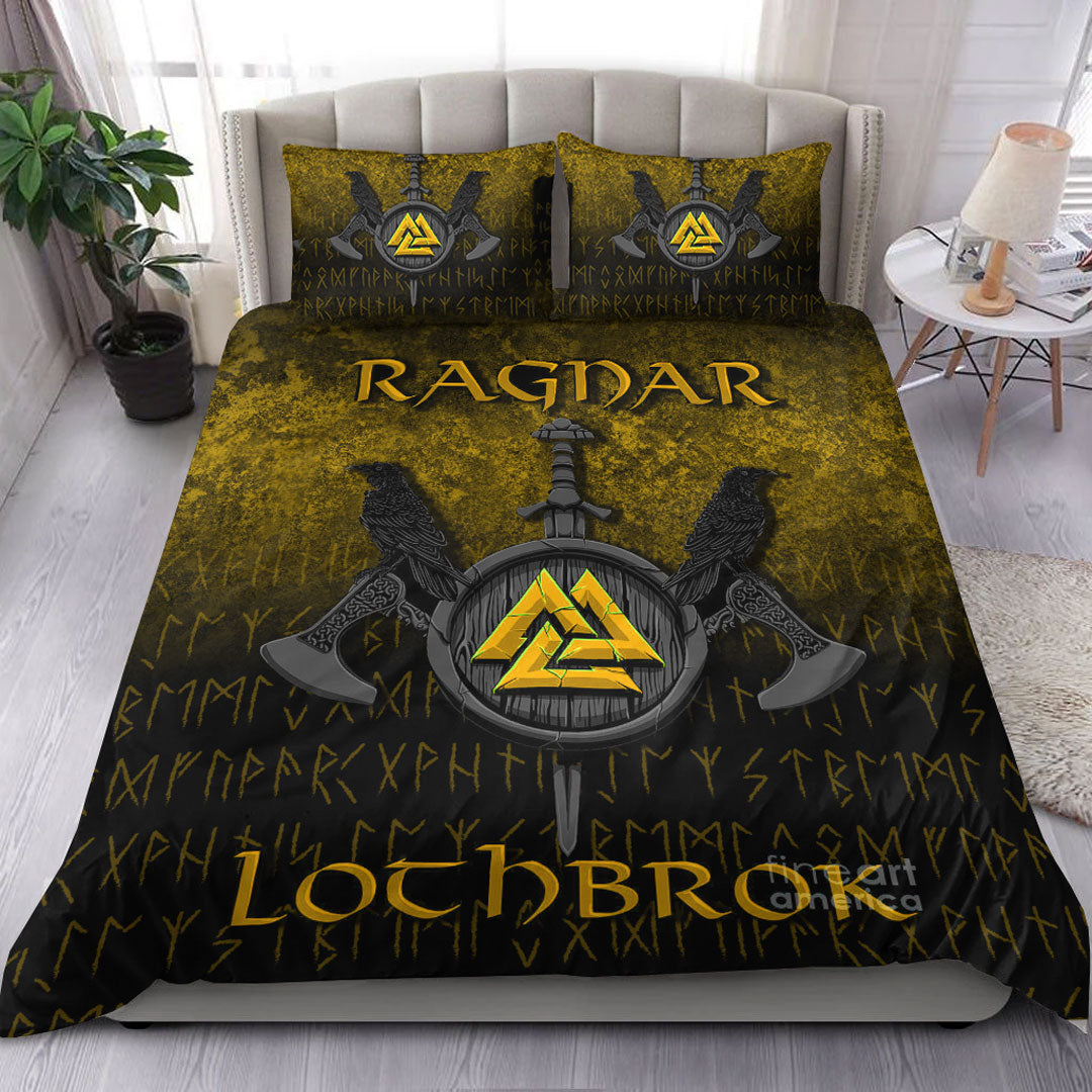 Viking Bedding Set Ragnar Lothbrok Ragnar Lodbrok Viking Warrior Gold Version Bedding Set RLT12 - Wonder Print Shop