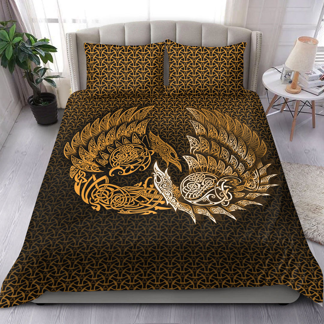 Viking Bedding Set Ragnarok Huginn Muninn Gold Version Bedding Set RLT12 - Wonder Print Shop