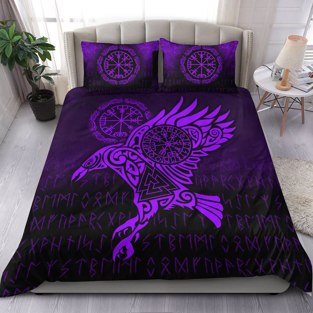Viking Bedding Set Raven Vegvisir Tattoo Purple Version Bedding Set RLT12 - Wonder Print Shop