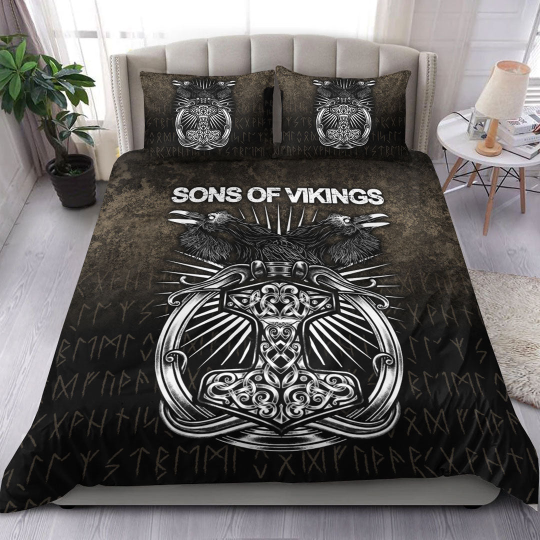 Viking Bedding Set Vikings Ravens Mjolnir Bedding Set RLT12 - Wonder Print Shop