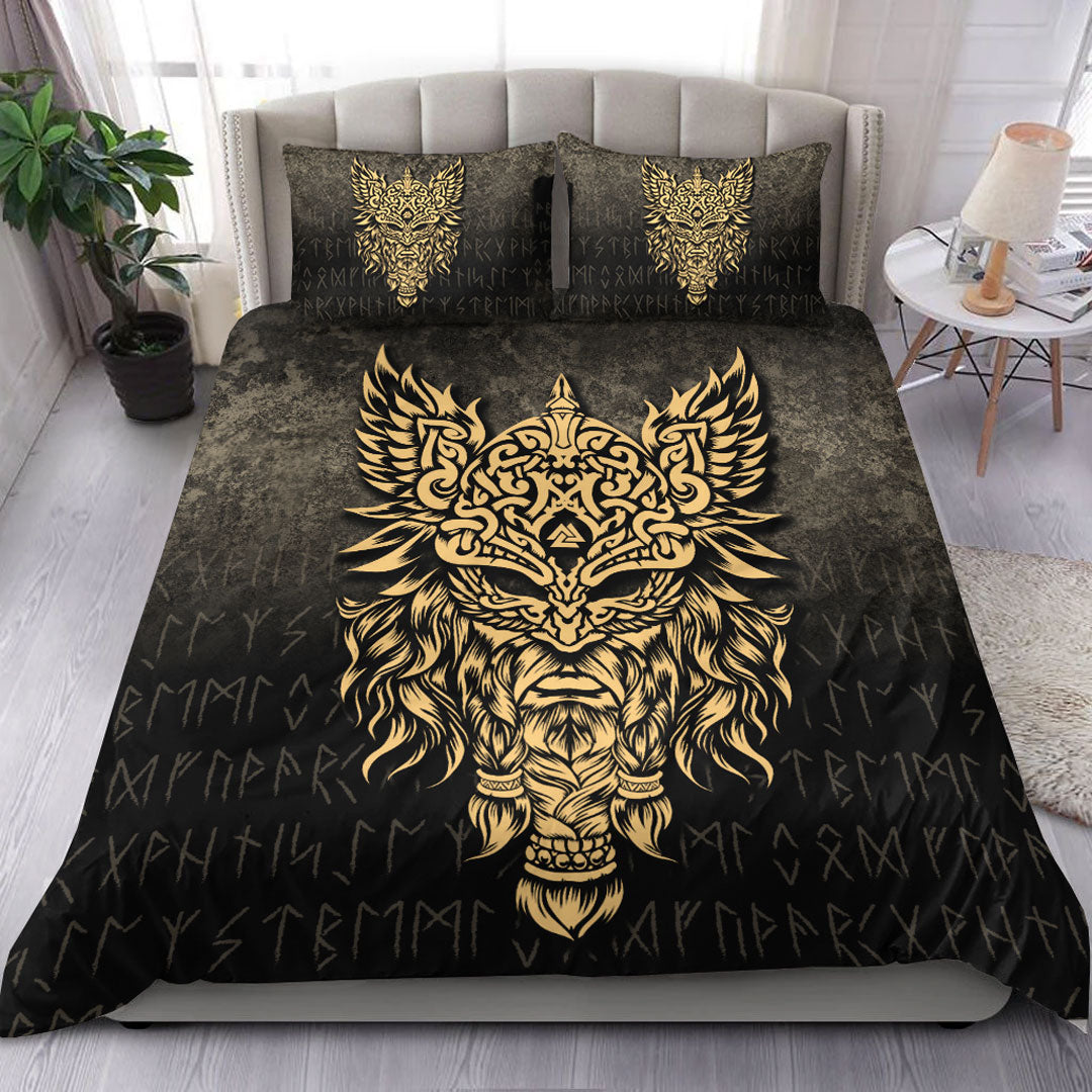 Viking Bedding Set Odin The Allfather Asgard God and Chief Of Aesir Gold Version Bedding Set RLT12 - Wonder Print Shop
