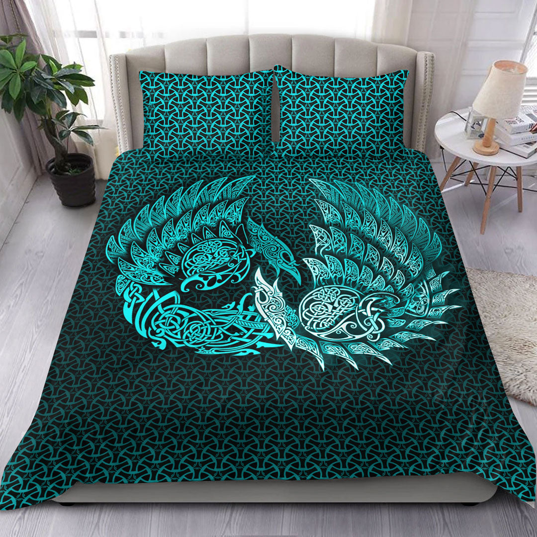 Viking Bedding Set Ragnarok Huginn Muninn Cyan Version Bedding Set RLT12 - Wonder Print Shop