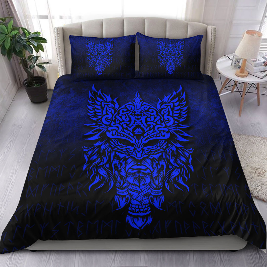 Viking Bedding Set Odin The Allfather Asgard God and Chief Of Aesir Blue Version Bedding Set RLT12 - Wonder Print Shop