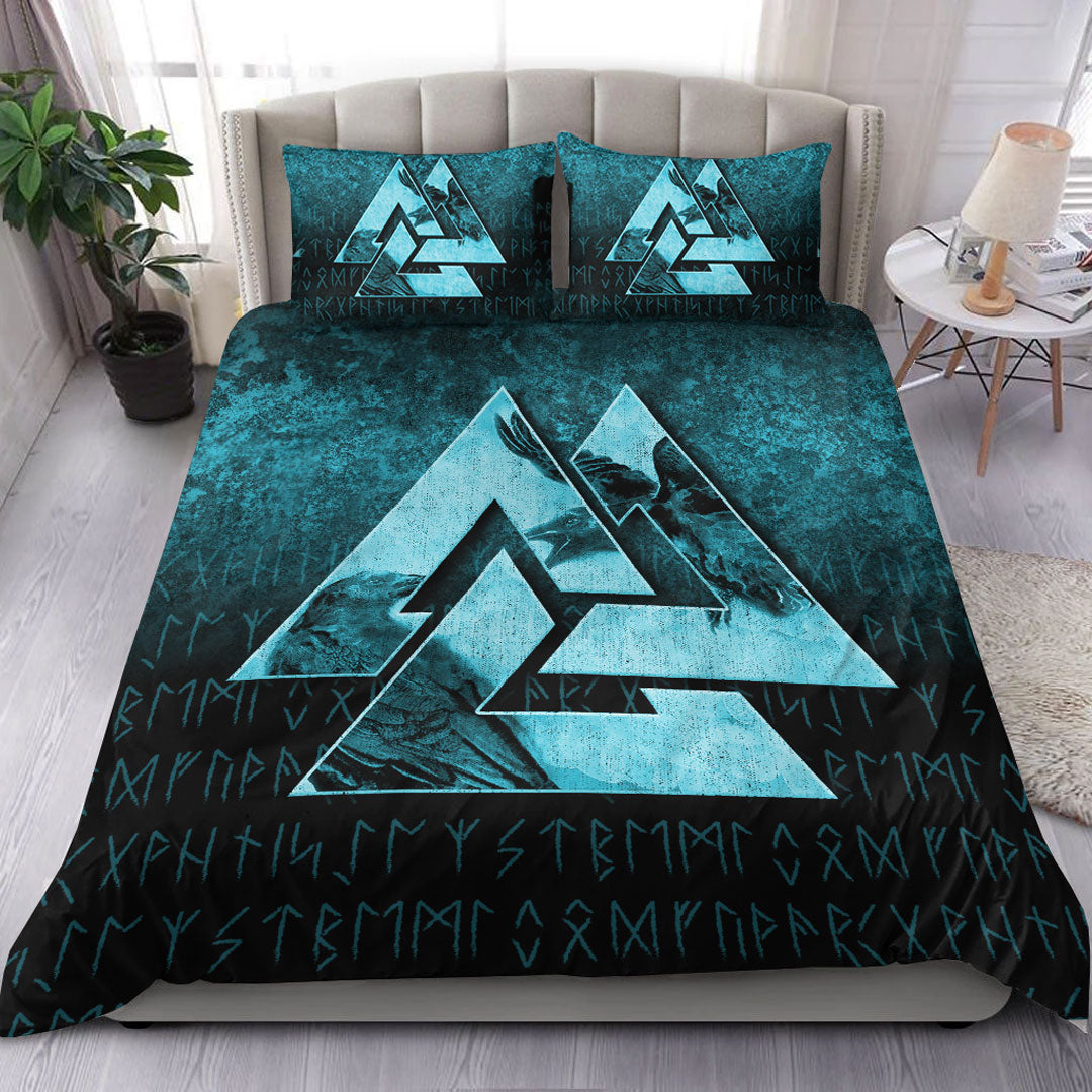 Viking Bedding Set Huginn Muninn Ravens from Odin Viking Cyan Version Bedding Set RLT12 - Wonder Print Shop