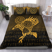 Viking Bedding Set Raven Vegvisir Tattoo Gold Version Bedding Set RLT12 - Wonder Print Shop