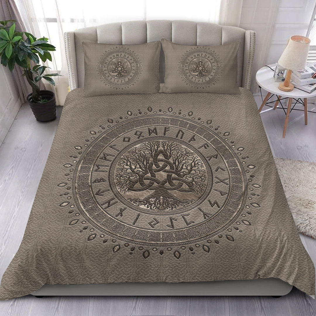 Viking Bedding Set Tree Of Life with Triquetra Beige Bedding Set RLT12 - Wonder Print Shop