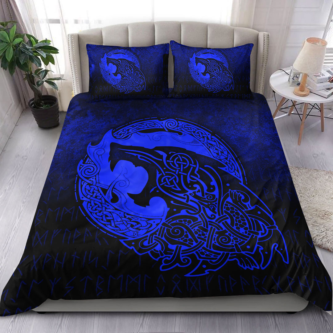 Viking Bedding Set Fenrir Viking 3D Tattoo Blue Version Bedding Set RLT12 - Wonder Print Shop