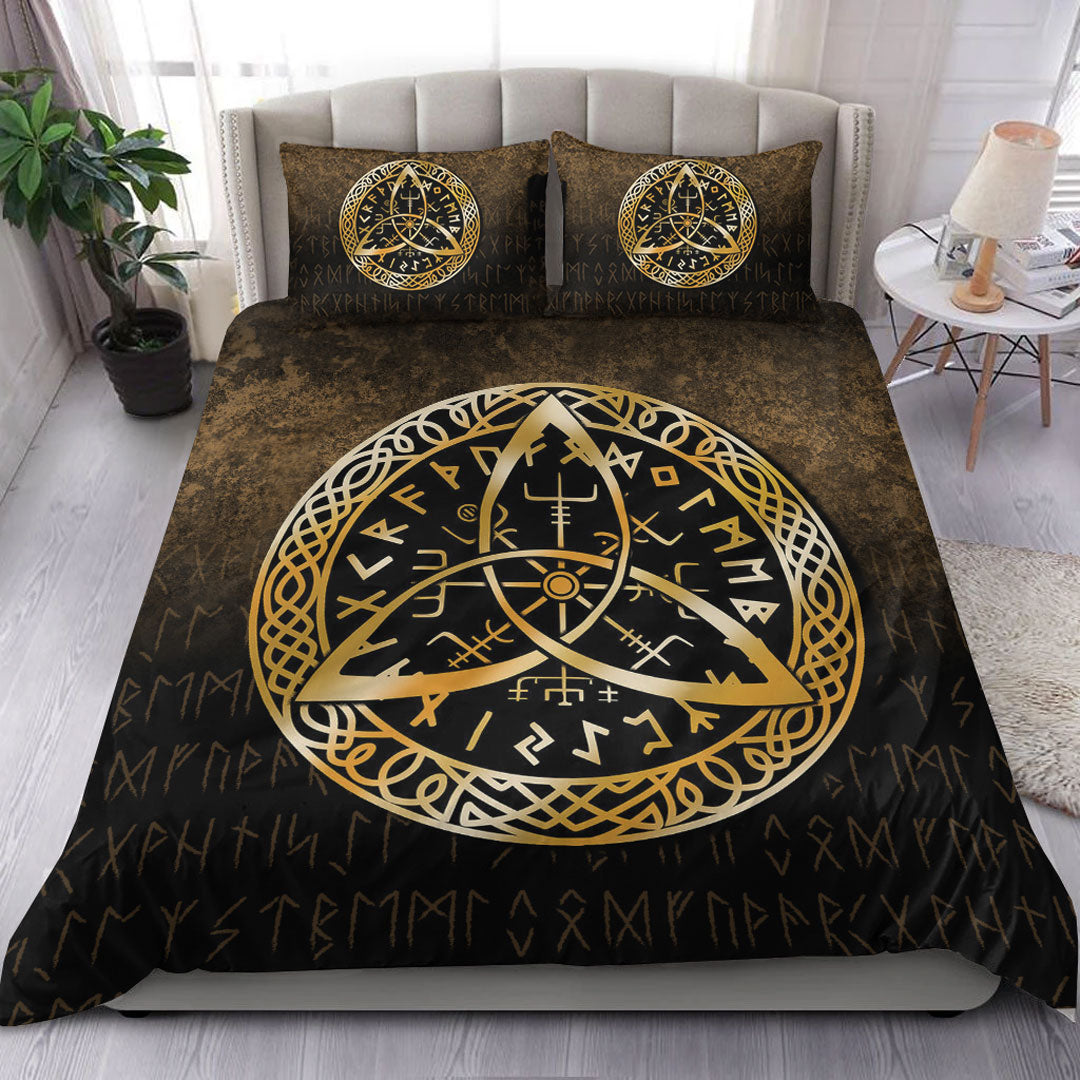 Viking Bedding Set Vegvisir Nordic Viking Rune Gold Version Bedding Set RLT12 - Wonder Print Shop