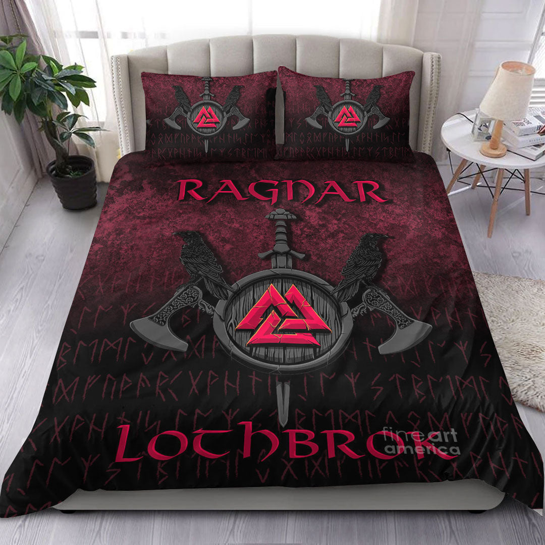Viking Bedding Set Ragnar Lothbrok Ragnar Lodbrok Viking Warrior Red Version Bedding Set RLT12 - Wonder Print Shop
