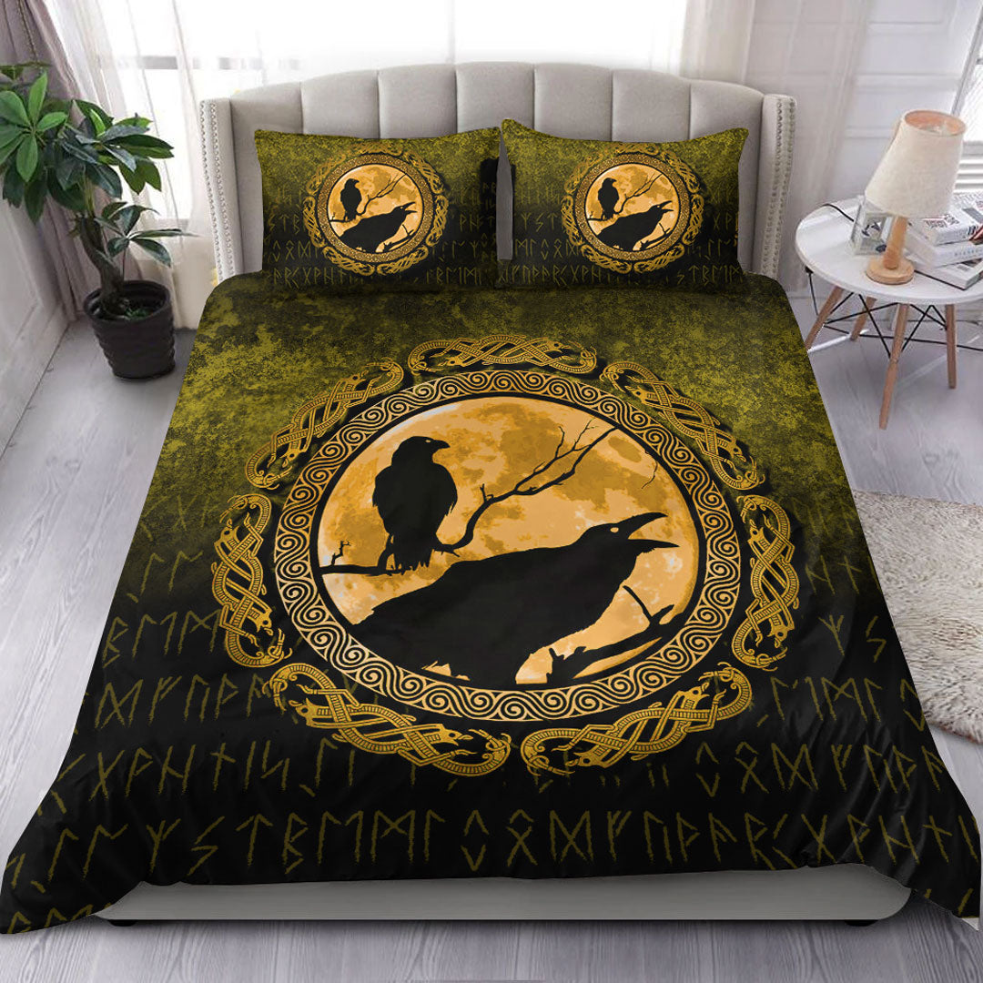Viking Bedding Set Vikings Huginn Muninn Odin Ravens Gold Version Bedding Set RLT12 - Wonder Print Shop