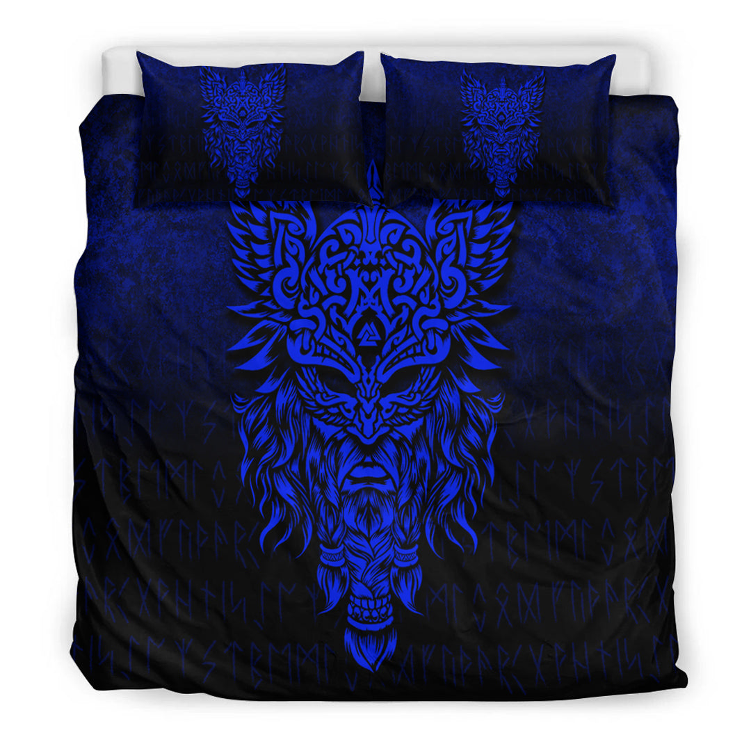 Viking Bedding Set Odin The Allfather Asgard God and Chief Of Aesir Blue Version Bedding Set RLT12 - Wonder Print Shop