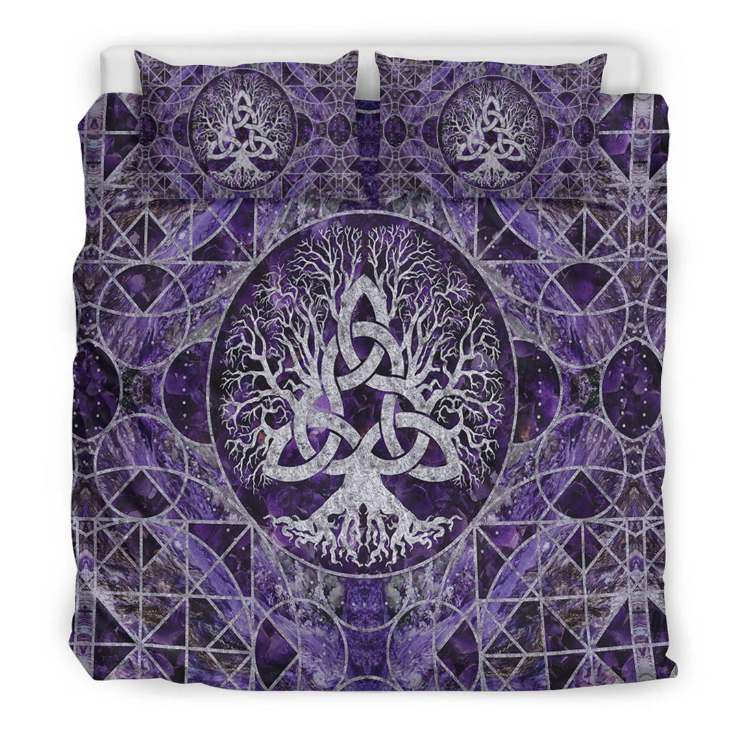 Viking Bedding Set Tree Of Life with Triquetra Amethyst and Silver Bedding Set RLT12 - Wonder Print Shop