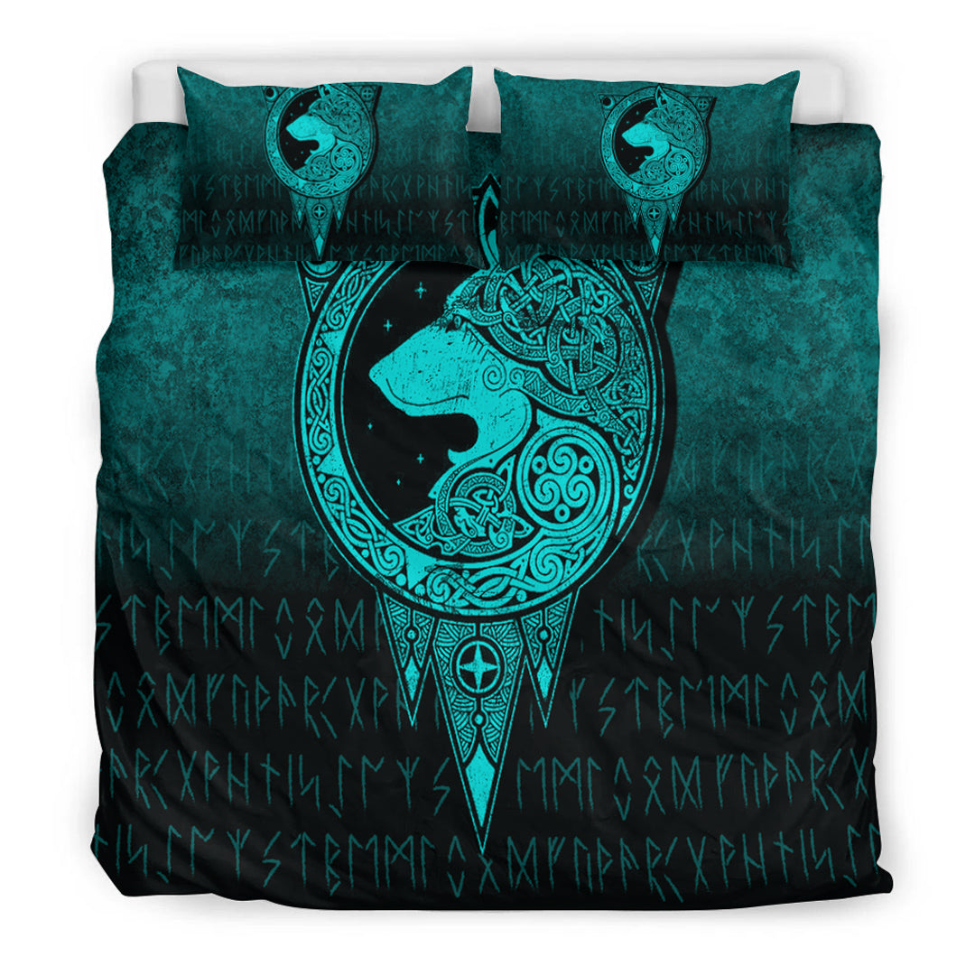 Viking Bedding Set Viking Norse Wolf Cyan Version Bedding Set RLT12 - Wonder Print Shop