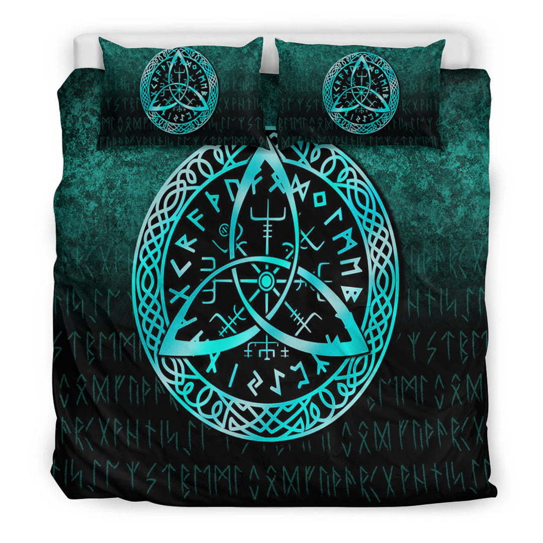 Viking Bedding Set Vegvisir Nordic Viking Rune Cyan Version Bedding Set RLT12 - Wonder Print Shop