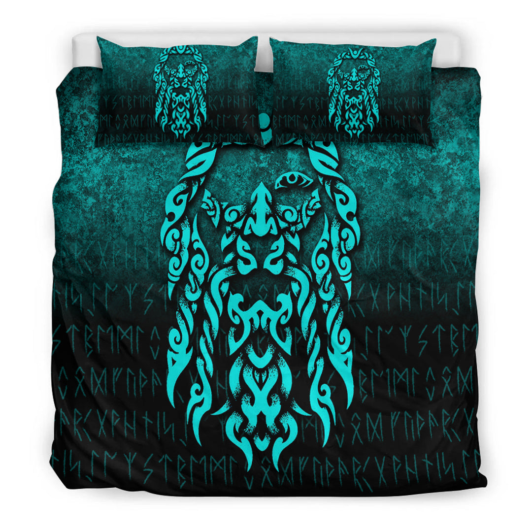 Viking Bedding Set Viking God Odin Allfather In Asgard Raven God Cyan Version Bedding Set RLT12 - Wonder Print Shop