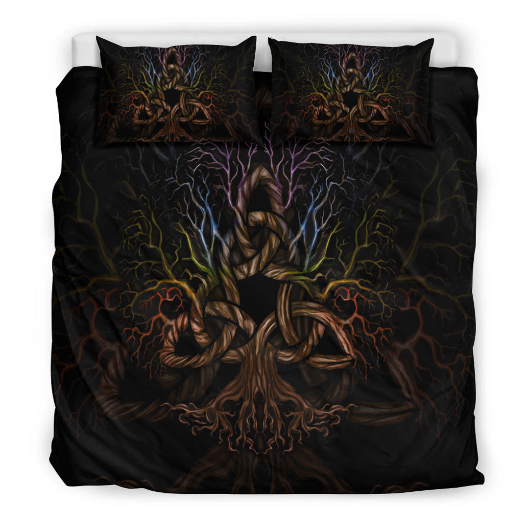 Viking Bedding Set Colorful Tree Of Life With Triquetra Bedding Set RLT12 - Wonder Print Shop