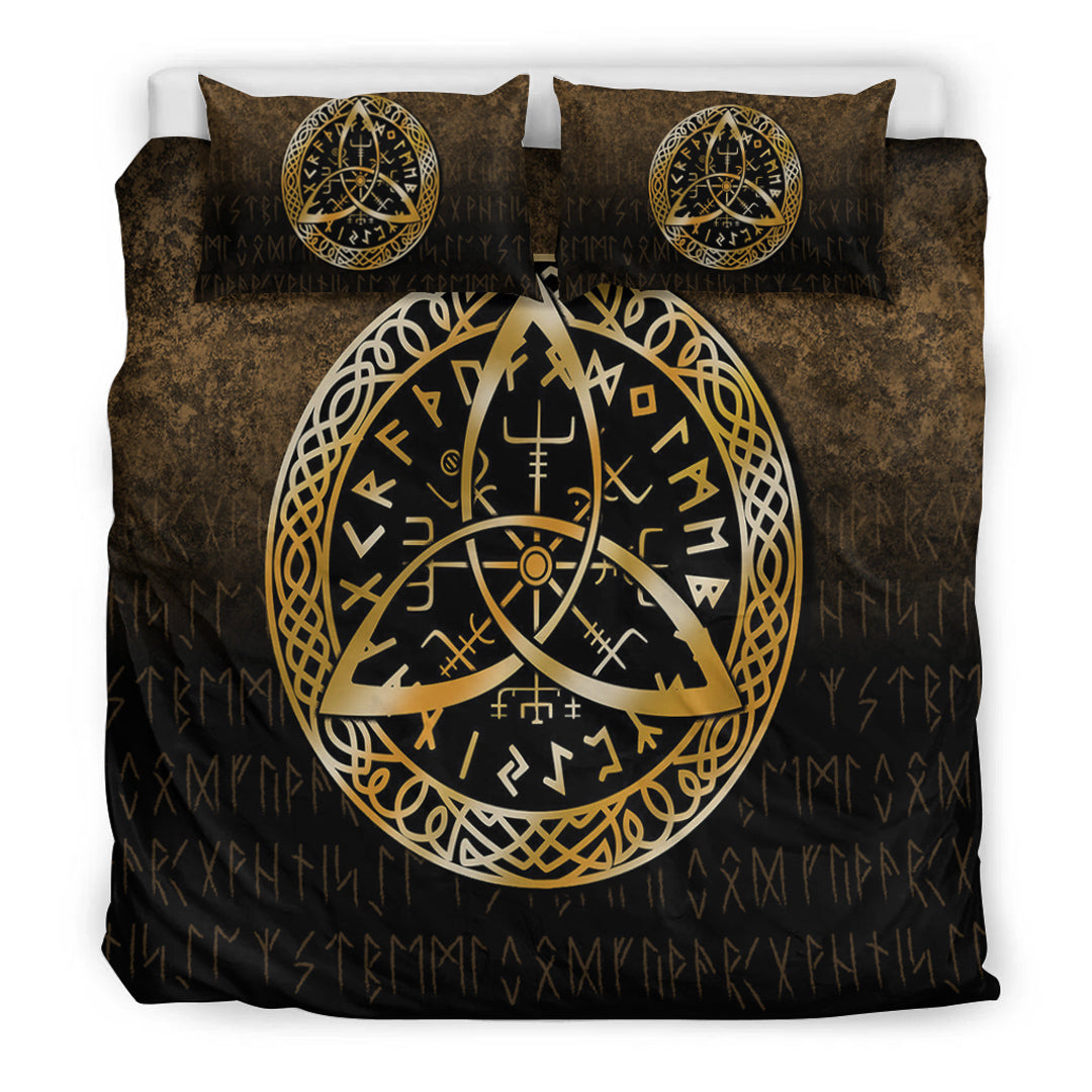 Viking Bedding Set Vegvisir Nordic Viking Rune Gold Version Bedding Set RLT12 - Wonder Print Shop