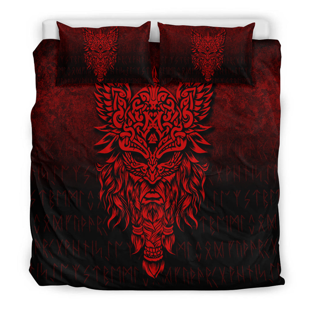 Viking Bedding Set Odin The Allfather Asgard God and Chief Of Aesir Red Version Bedding Set RLT12 - Wonder Print Shop